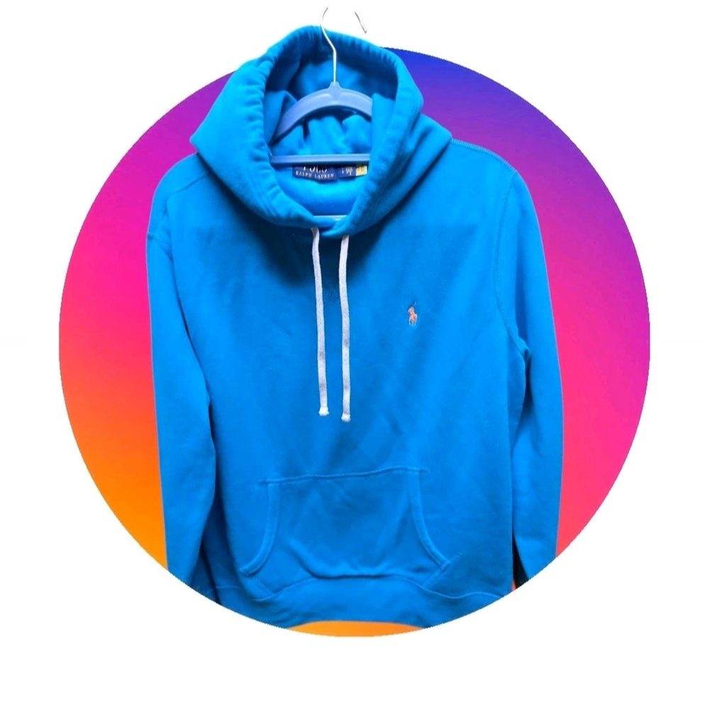 Polo Ralph Lauren Blue Hoodie Sz L, Unisex, LOGO RIDER, Fleece Lined
